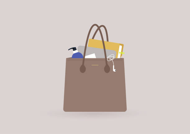 An office person bag with personal belongings inside it vector art illustration