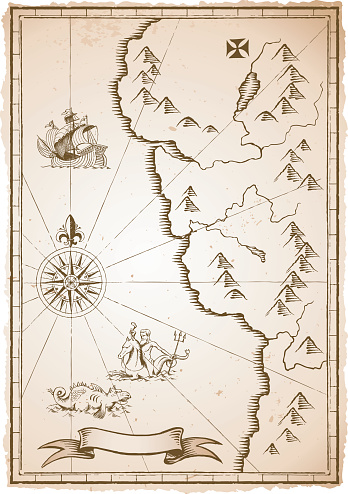 An old map blank, but featuring landscape elements