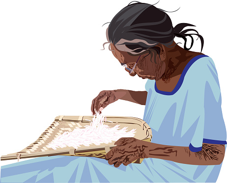An Old Woman Cleaning Rice
