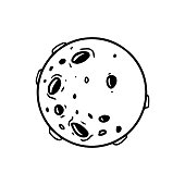 istock an outer space object with craters illustration in uncolored outline. 1364708888