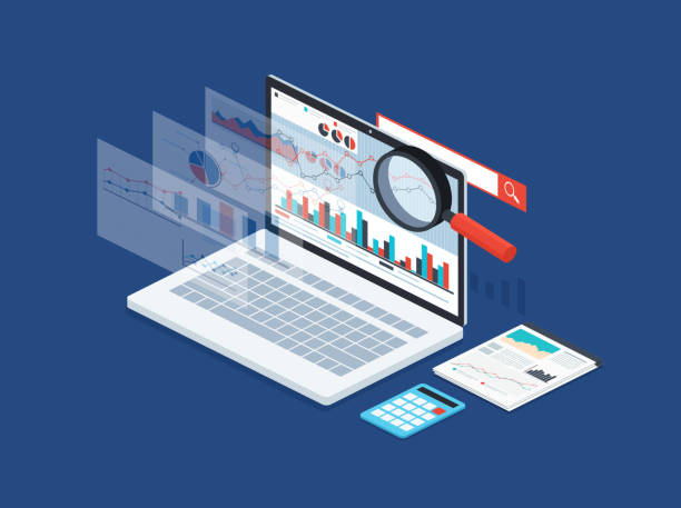 분석 데이터와 개발 통계 현대 개념의 비즈니스 전략, 검색 정보, 디지털 마케팅, 프로그래밍 과정. - 디지털 마케팅 stock illustrations