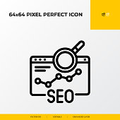SEO analysis icon. E-commerce Related Vector Line Icons.64x64 pixel perfect icons