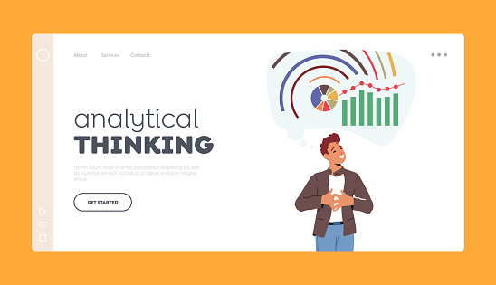 Analytical Thinking Landing Page Template. Man with Logical, Strategic, Structural Mental Mindset Type. Mind Behavior