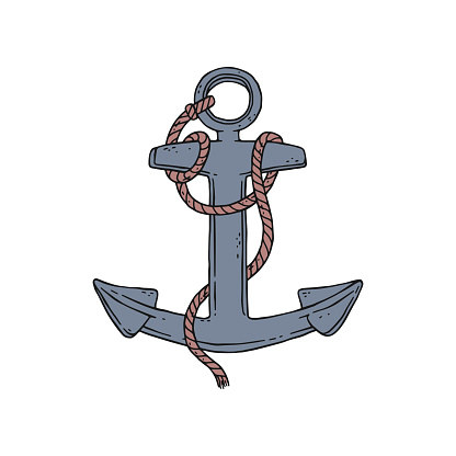 anchor with rope. Vector doodle sketch outline isolated illustration