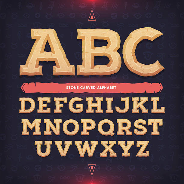 ancient alphabet. memorial typeface. carved from stone abc. vector illustration. - egypt stock illustrations