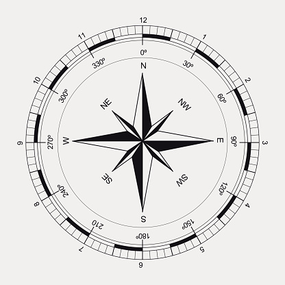 Ancient black and white compass