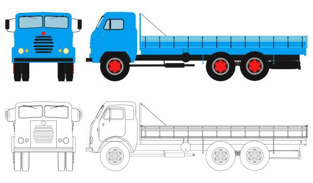stockillustraties, clipart, cartoons en iconen met oude braziliaanse vrachtwagen gekleurd en omtrek. - front view old jeep