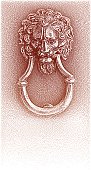 Etching illustration of ancient door knocker in Florence, Italy.