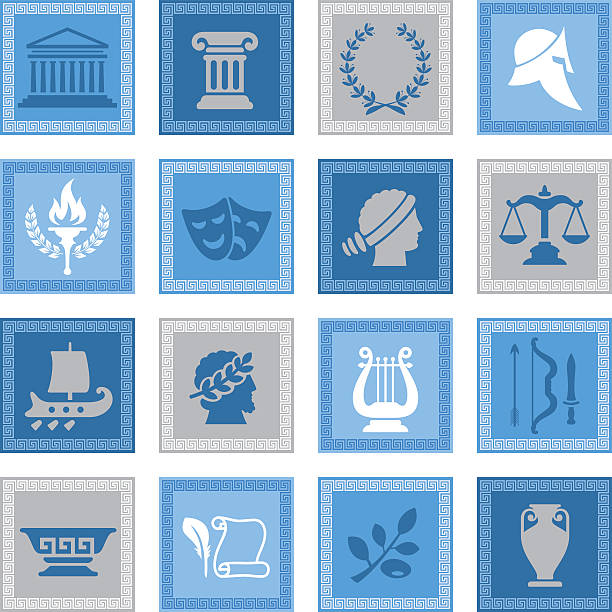 Ancient Greece Icon Set High Resolution JPG,CS6 AI and Illustrator EPS 10 included. Each element is named,grouped and layered separately. Very easy to edit. laconia greece stock illustrations