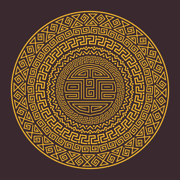 Ancient ornamental round ethnic pattern of the Mayans, Aztecs or other peoples Ancient ornamental round ethnic pattern of the Mayans, Aztecs or other peoples aztec civilization stock illustrations