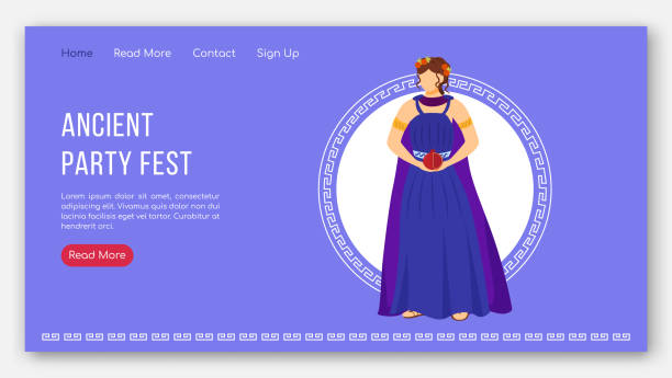 Ancient party fest landing page vector template. Greek myth gods. Persephone mythology website interface idea with flat illustrations. Homepage layout, web banner, webpage cartoon concept  signup stock illustrations