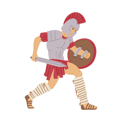 Ancient Roman or Greek warrior or gladiator flat vector illustration isolated.