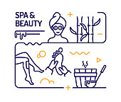 SPA and Beauty Concept, Line Style Vector Illustration