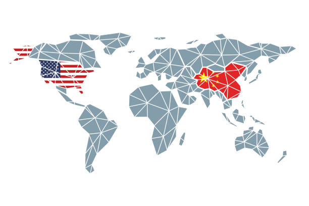 USA and China at the World Map background vector  china stock illustrations