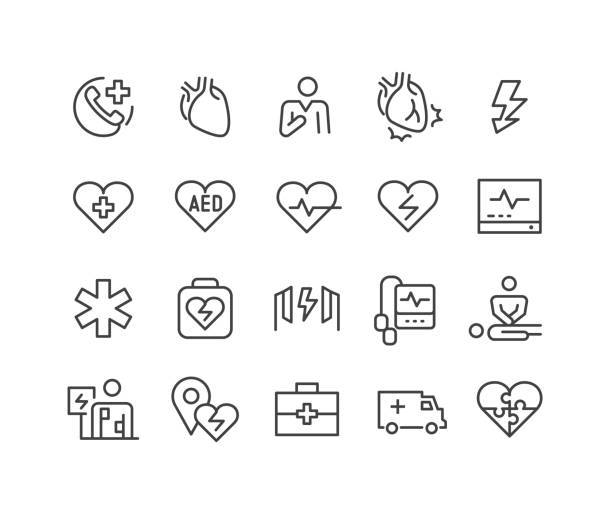 AED and Emergency Icons - Classic Line Series vector art illustration