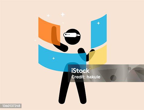 istock VR and Metaverse Concepts, man wearing VR glasses and touching the screen. 1360137248