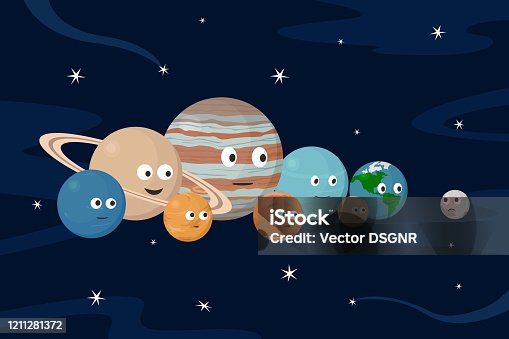 istock PLUTO and planets of Solar system. Cartoon style. Vector illustration 1211281372