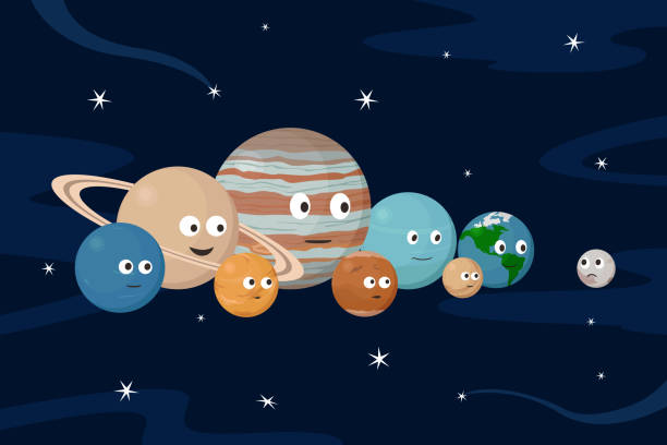 PLUTO and planets of Solar system. Cartoon style. Vector illustration PLUTO and planets of Solar system. Cartoon style. Vector illustration. pluto dwarf planet stock illustrations