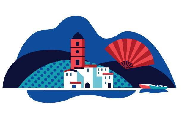 Andalucian vector illustration of white mediterranean town vector art illustration