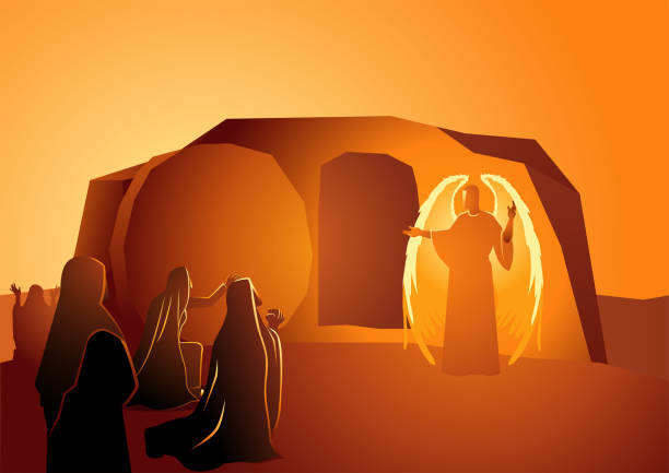 Angel appeared at Jesus’ tomb Biblical vector illustration series, Angel appeared at Jesus’ tomb jesus christ stock illustrations