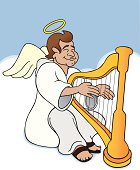 Angel on clouds playing harp