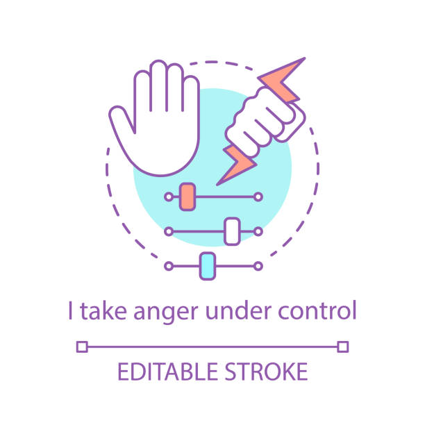 Anger control concept icon Anger control concept icon. Composure idea thin line illustration. Self-control restraint emotion. Calm attitude. Warning behavior. Aggressive mood. Vector isolated outline drawing. Editable stroke angry general manager stock illustrations