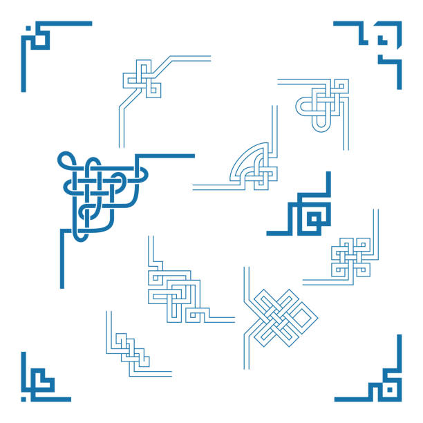 Angle Decoration Collection of Chinese traditional style Angle Decoration Collection of Chinese traditional style maze borders stock illustrations