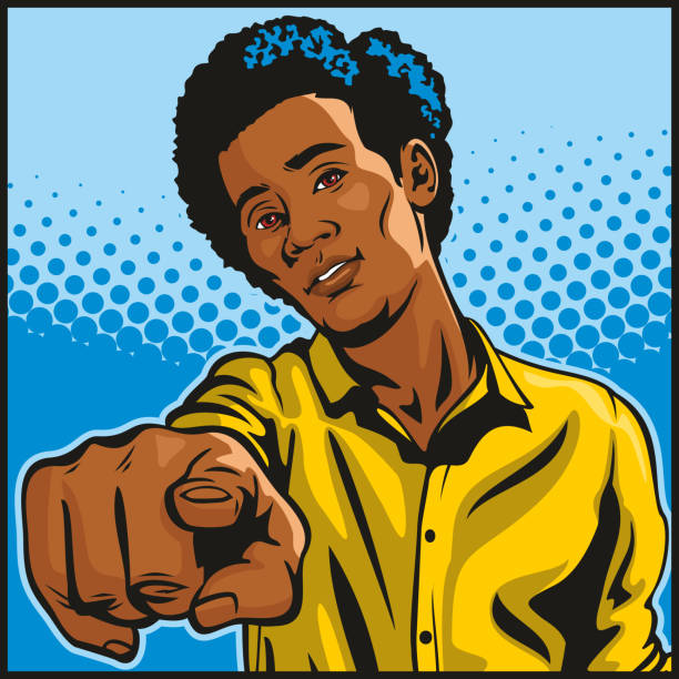 Angry Black Man Pointing at You vector art illustration