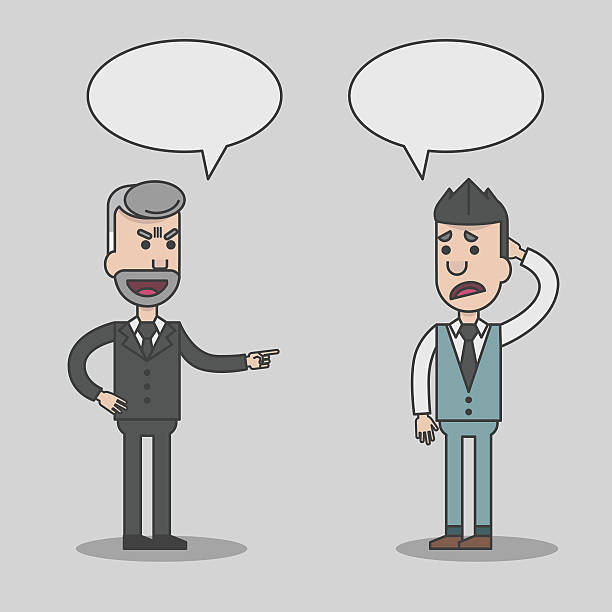 Angry boss and employee cartoon with speech bubbles Angry boss and employee cartoon with speech bubbles, vector, illustration cartoon man with complaint with speech bubble stock illustrations