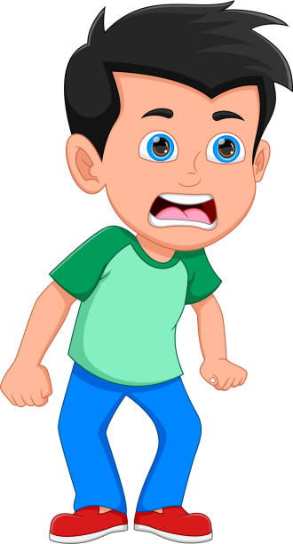 stockillustraties, clipart, cartoons en iconen met angry boy cartoon  isolated on white background - star