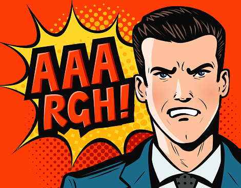 Angry businessman or man in business suit. Pop art retro comic style. Cartoon vector illustration