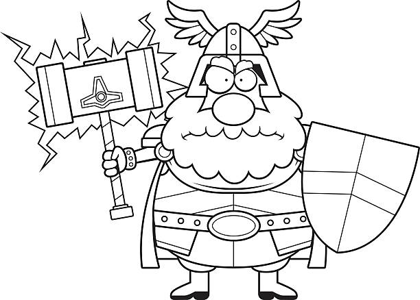 Angry Cartoon Thor A cartoon illustration of Thor looking angry. thor hammer stock illustrations