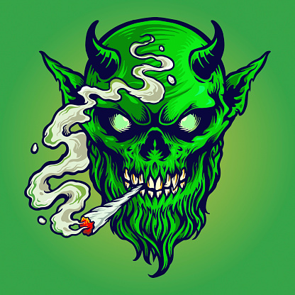 Angry Devil Marijuana Smoke illustrations for your work Logo, mascot merchandise t-shirt, stickers and Label designs, poster, greeting cards advertising business company or brands