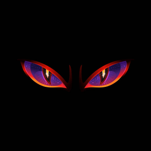 ilustrações de stock, clip art, desenhos animados e ícones de angry evil eyes with glowing red and purple colors - halloween monster - dragões olho