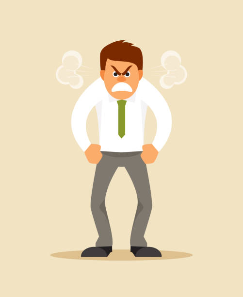 Angry man Angry screaming office worker with steam from the ears. Humorous vector illustration angry stock illustrations
