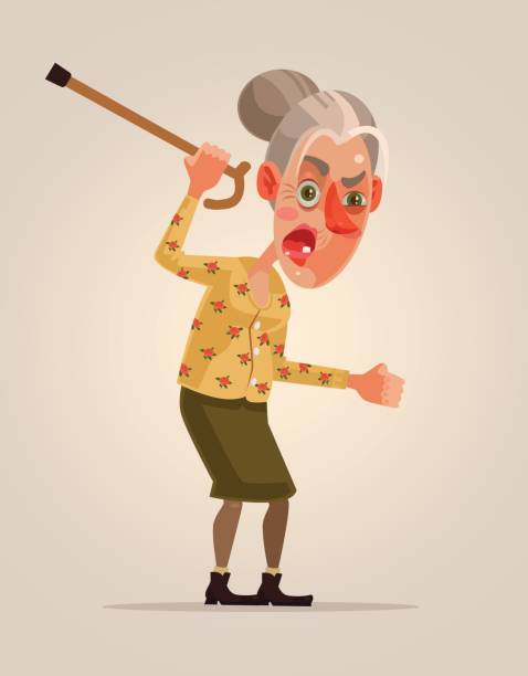 Angry old woman character Vector flat cartoon illustration old man crying stock illustrations