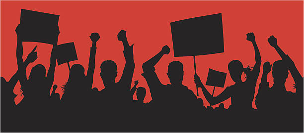 Angry protesters Outline of a crowd of angry people, riot stock illustrations
