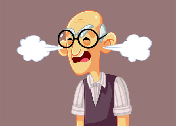 Angry Senior Man Vector Cartoon Illustration Unhappy grandpa complaining shouting and screaming old man crying stock illustrations