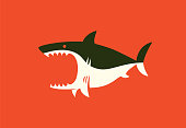 vector illustration of angry shark symbol