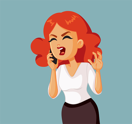 Angry Woman Making a Phone Call Vector Illustration