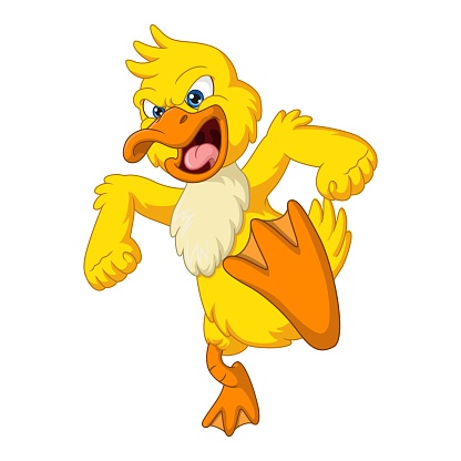 Angry yellow duck cartoon mascot
