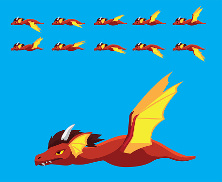 Animal Animation Sequence Red Dragon Flying Cartoon Vector