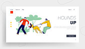 Animal Barking Trying to Bite Man on Street Landing Page Template. Scared Passerby Male Character Dash Aside of Dog Attack. Owner Holding Aggressive Pet on Leash. Linear People Vector Illustration