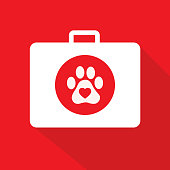 Vector illustration of a white medical case with a paw print with a heart on it.