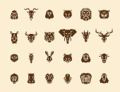 24 animal head icons. Unique vector geometric illustration collection representing some of the most famous wild life animals. vector eps10