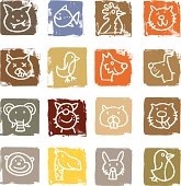 A set of doodle block icons relating to animals.