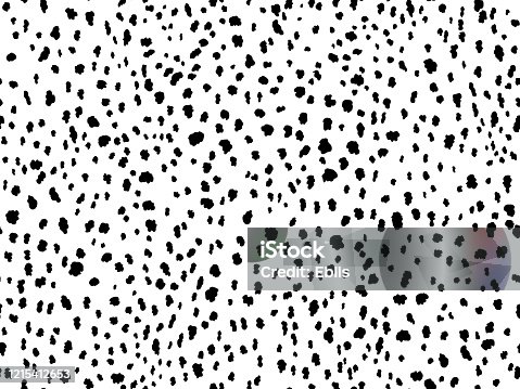 istock Animal print seamless pattern design with irregular black spots on white background. Dalmatian pattern animal print. 1215412653