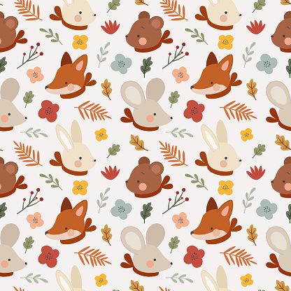 Animal Seamless Pattern, Fox and Rabbit bunny background vector