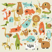 Zoo alphabet with cute animals in cartoon style