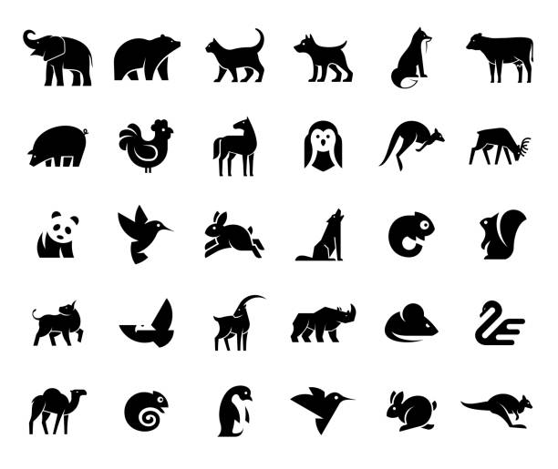 bildbanksillustrationer, clip art samt tecknat material och ikoner med djur logotyper insamling - djur
